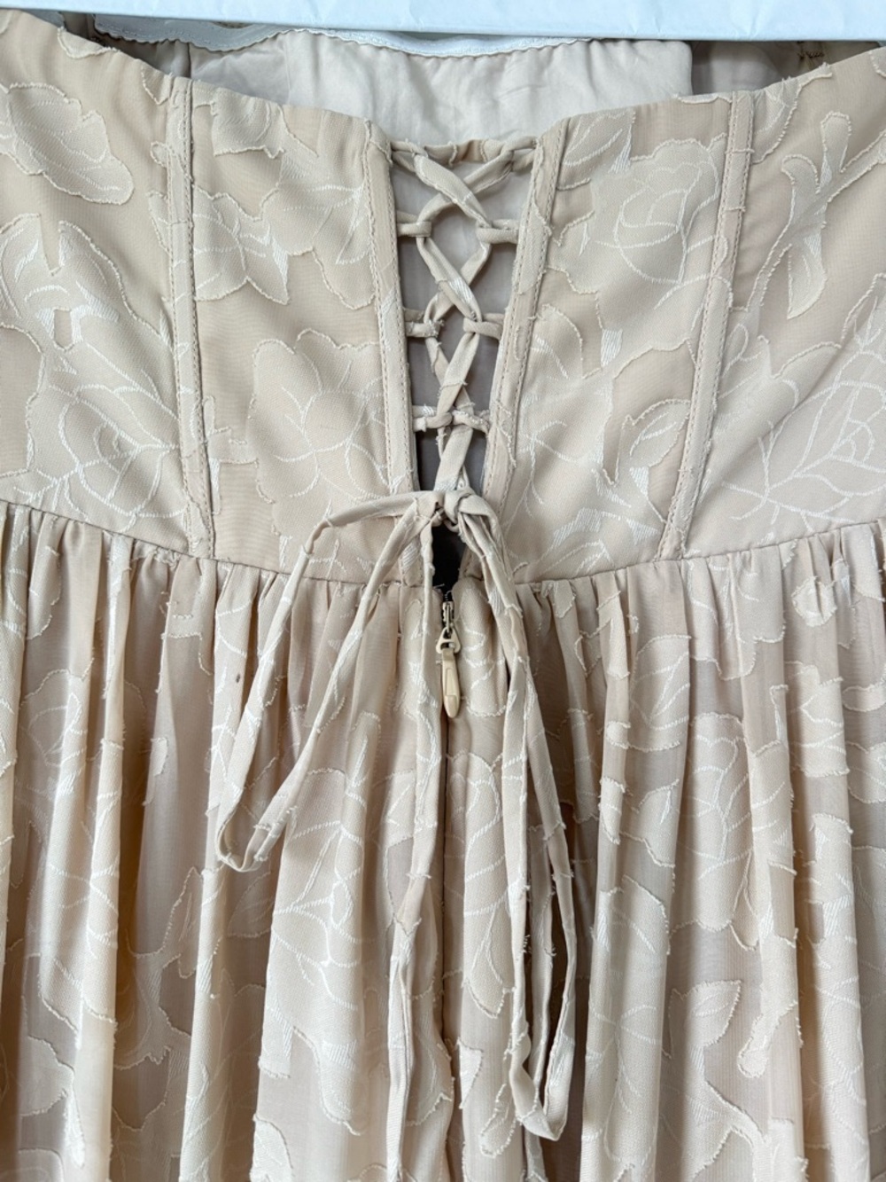 Azazie Floria Beige Strapless Dress with Corset Detailing - Picture 3 of 8